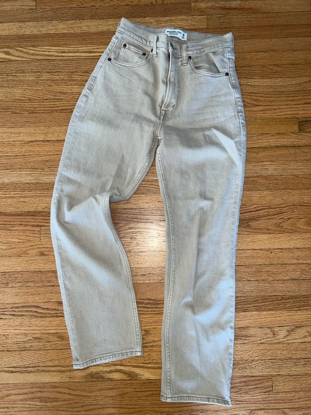 Abercrombie ankle straight high ultra rise Light Beige Jeans